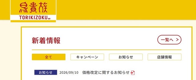 鳥貴族公式サイトより
