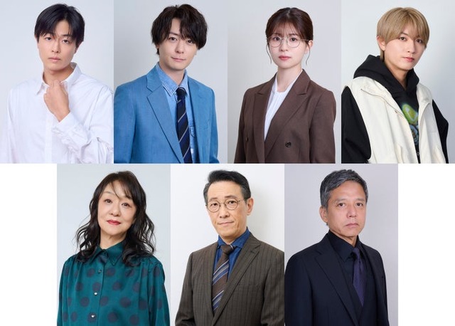 （上段）時任勇気、犬飼貴丈、松田好花、本高克樹（下段）山下容莉枝、阪田マサノブ、勝村政信（C）「妻を引退します」製作委員会