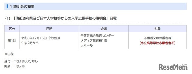 他都道府県および日本人学校などからの入学志願手続の説明会