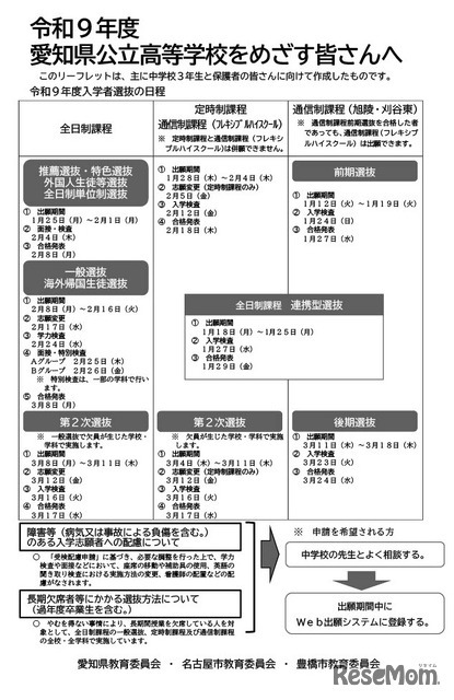 リーフレット「令和9年度愛知県公立高等学校をめざす皆さんへ」