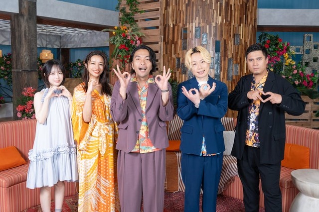なえなの、高橋メアリージュン、盛山晋太郎、リリー、木村昴「ラブキャッチャージャパン3」（C）AbemaTV,Inc.