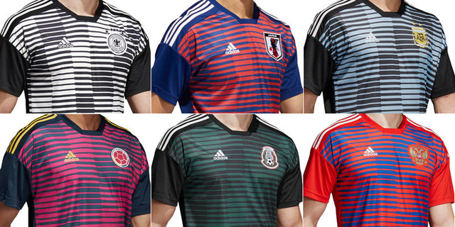 W杯出場6か国のadidas「プレマッチ・ジャージ」をまとめて見る