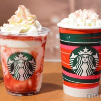 スタバ新作は“メリクリ”感全開!「ストロベリー メリークリーム フラペチーノ/ティー ラテ」試飲レポ 画像