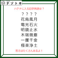 クイズです！「ハテナに入る四字熟語は？」ほかの四字熟語はあるルールに基づいて並んでいます【難易度LV２.・甘口】 画像