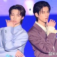 ICEx志賀李玖＆阿久根温世、対照的カラーの洗練スーツ姿 唇拭う仕草にキュン【TGC北九州2026】 画像